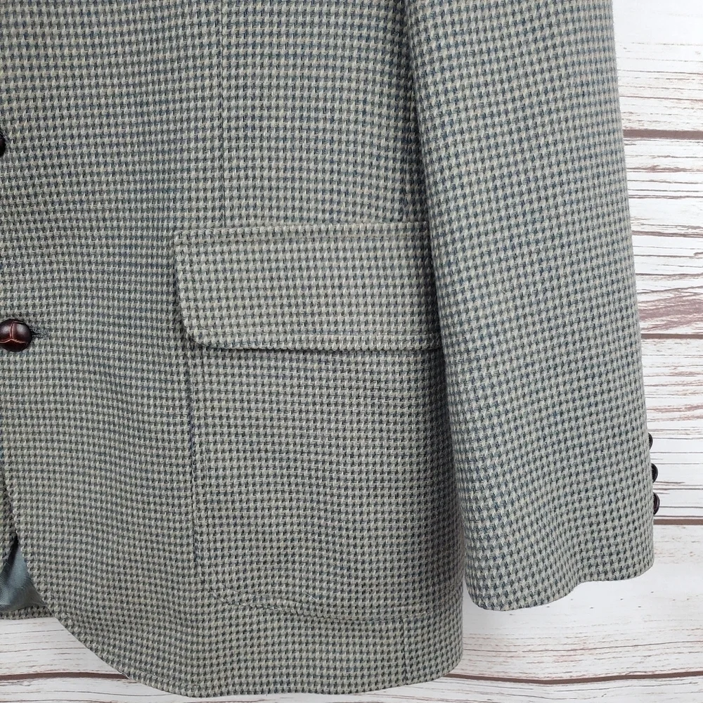Pendleton Mens Size 40 Vtg 100% Wool Green Houndstooth 2-Button Blazer Jacket